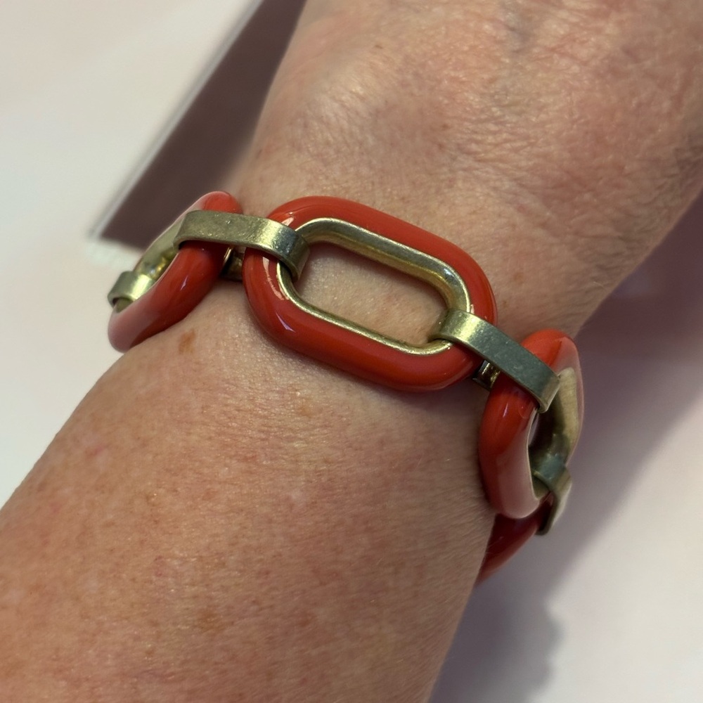 Talbots Matte Gold Rustic Orange Toggle Bracelet … - image 1